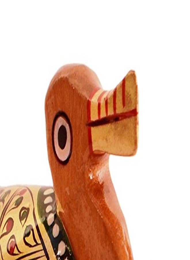 Purpledip Small Wooden Duck with Beautiful Fine Gold Painting; Miniature Idol Gift Vaastu Feng Shui Good Luck Charm (11256) - Image 3